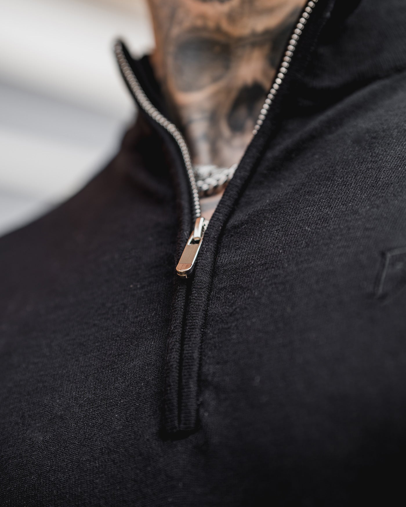 Black Knitted Long Sleeve Zip Polo