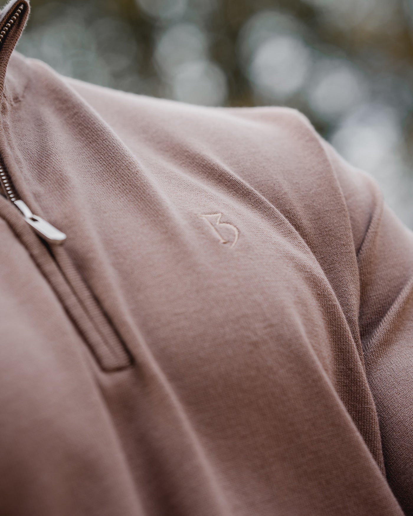 Brown Knitted Long Sleeve Zip Polo