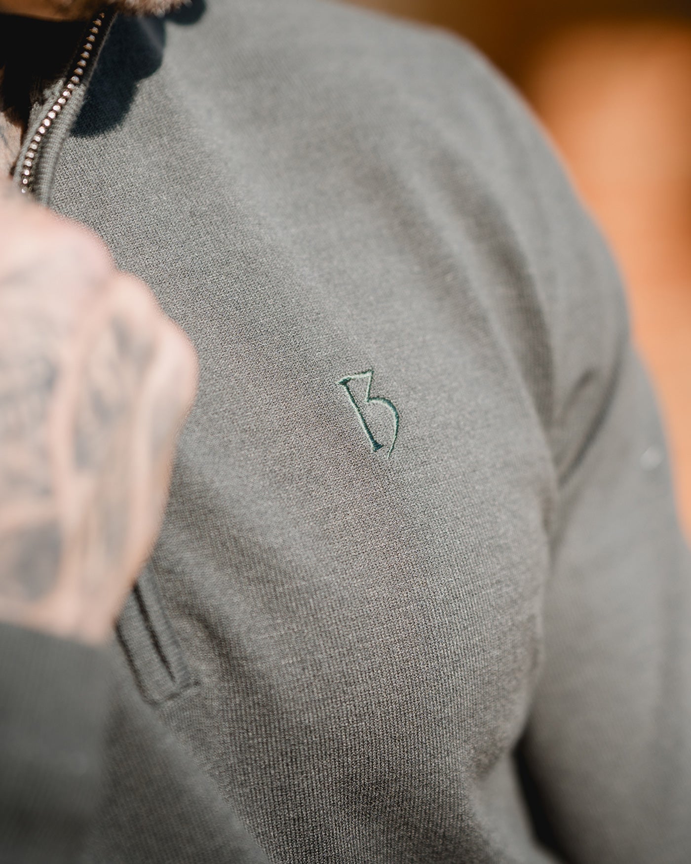 Dark Green Knitted Long Sleeve Zip Polo